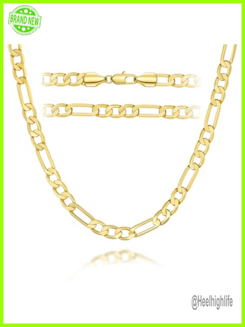 14K Gold Plated Figaro Chain Necklace 5mm Unisex Stainless Steel 30in